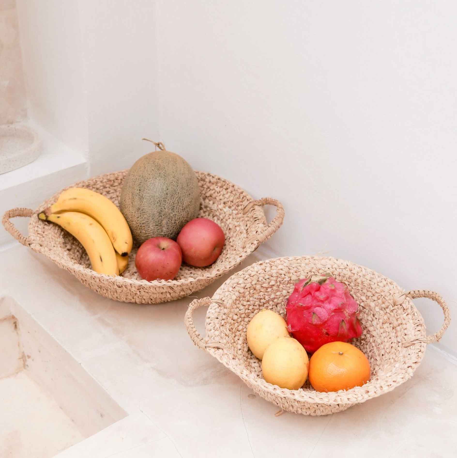 Woven Raffia Bowl | Fruit Bowl made from Light Natural Fibres | Bread Basket RAGA