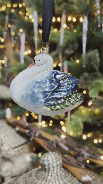 Christmas Ornament - Blue Swan - Hand Painted