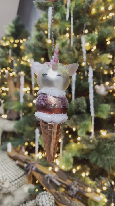 Glass Unicorn Ice Cream Ornament