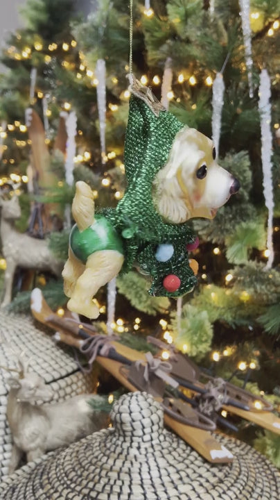 Glass Dog in Xmas Tree Ornament